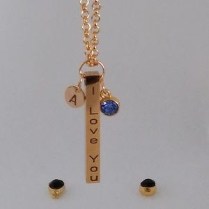 Custom Bar necklace + Birthstone + Initial pendant